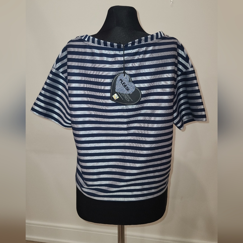 Please Nautical striped oversized Boatneck Top blouse, nwt S